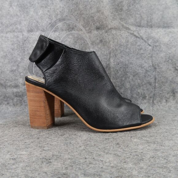 Steve Madden Shoes Womens 6 Booties Fashion Open Toe Ankle Strap Leather Black - Picture 2 of 13